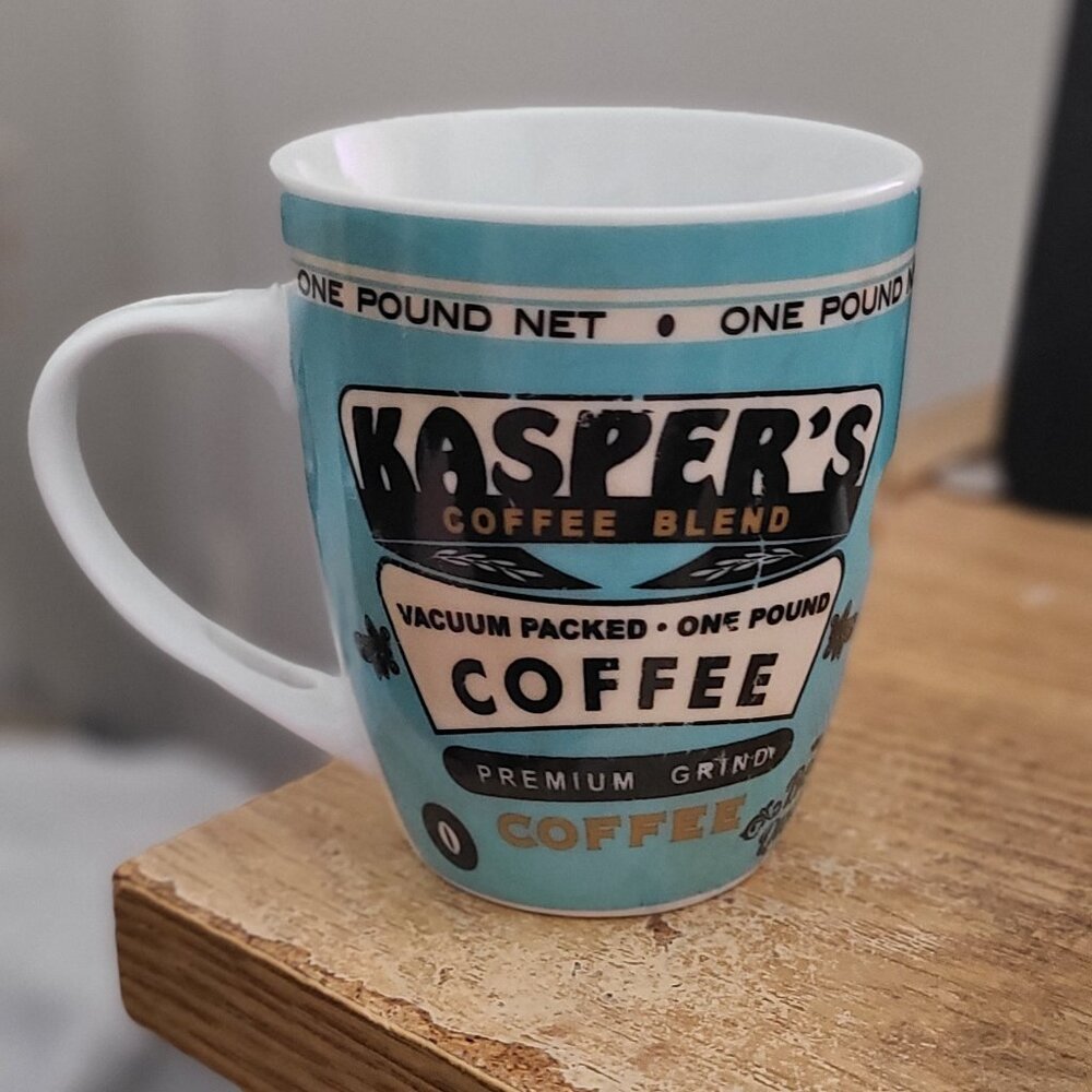 Vintage Kasper's Coffee Blend Mug Turquoise 1 Pound Premium Grind